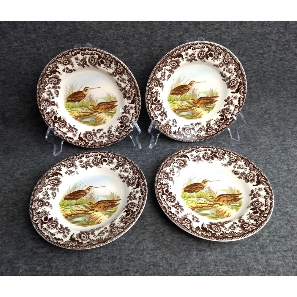 Spode Woodland Bread & Butter Plate Set of 4 Snipe Motif British Flowers England